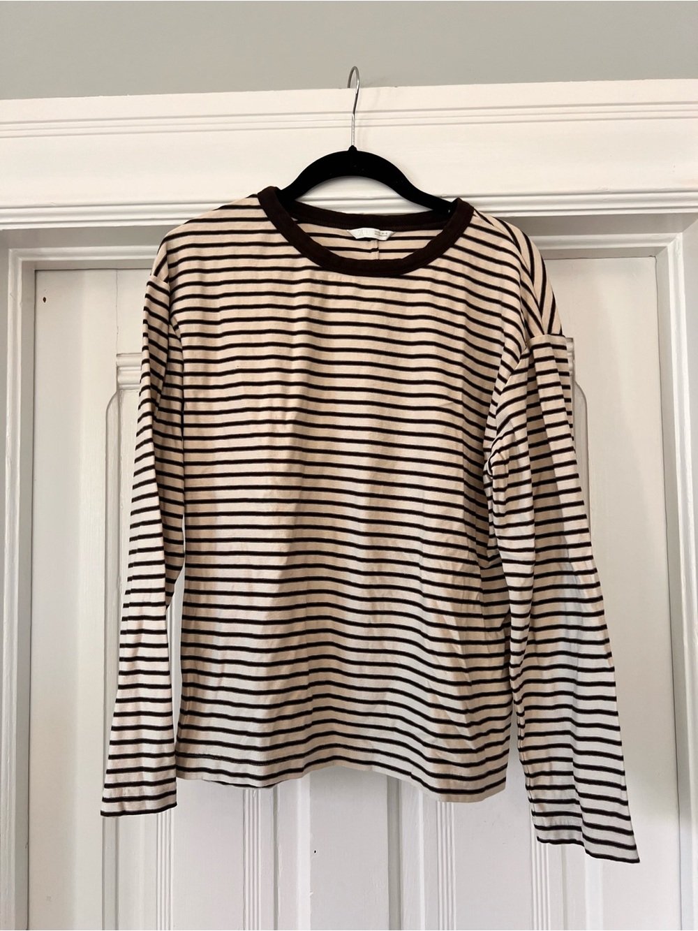 Zara Brown & Cream Striped Long-Sleeve Crewneck